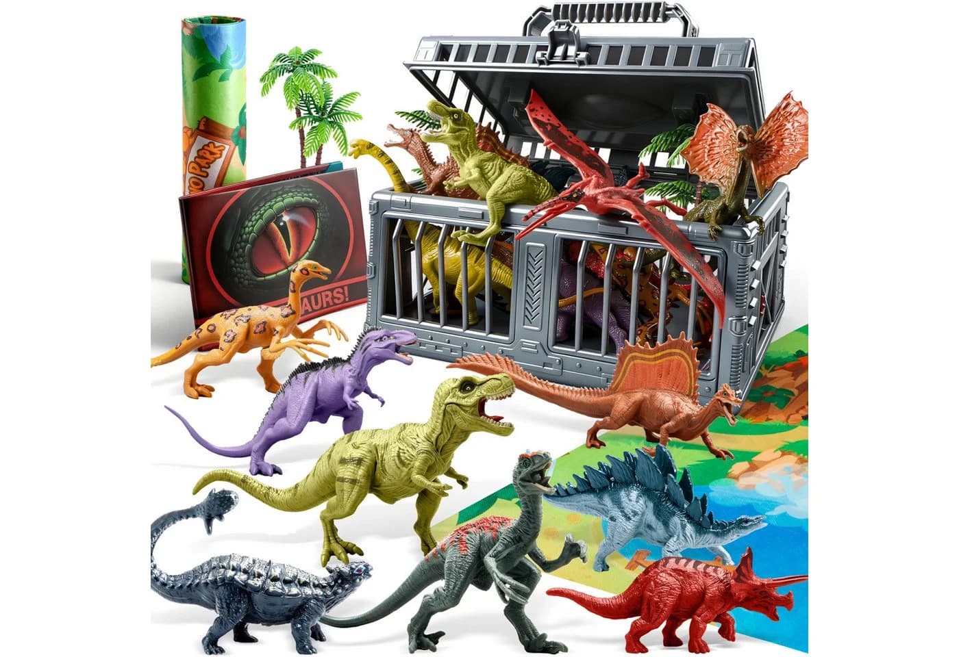 JOYIN Dinosaurier Spielset 19-tlg. mit realistischen Figuren & Urwald-Motiv - Bild 2