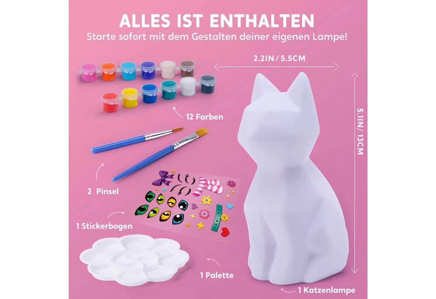 Klever Kits Katze Lampe Bastelset - LumoCat DIY Leuchtende Katzenlampe für Kinder ab 6 Jahren