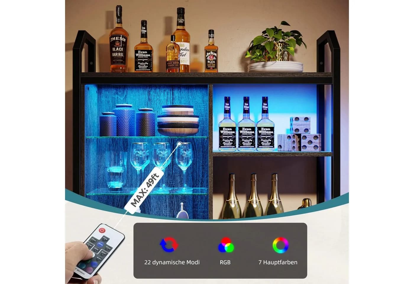 Bestier LED-Wandregal Küchenregal 84 cm mit verstellbarem Glasboden