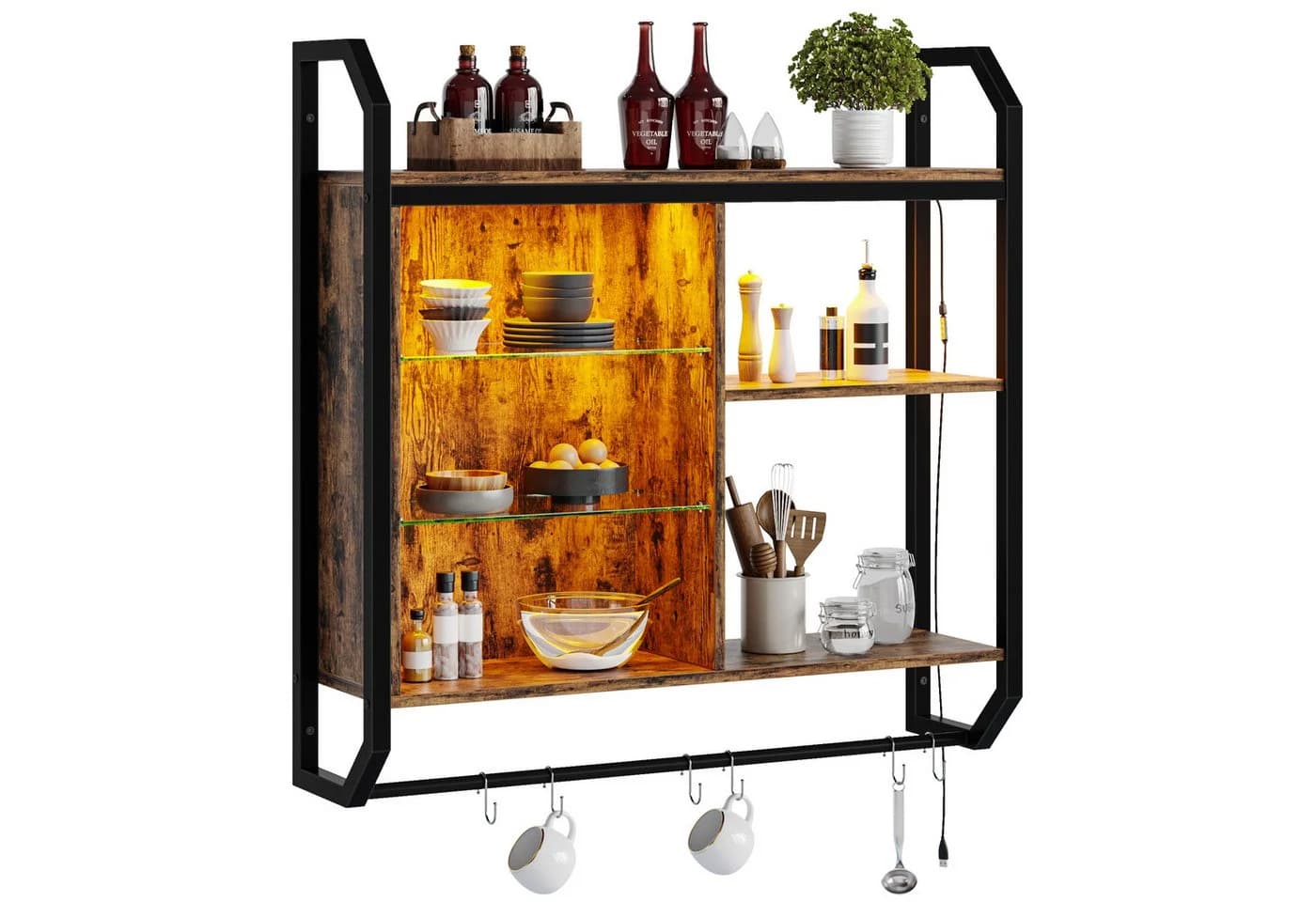Bestier LED-Wandregal Küchenregal 84 cm Braun Industriestil - Bild 2