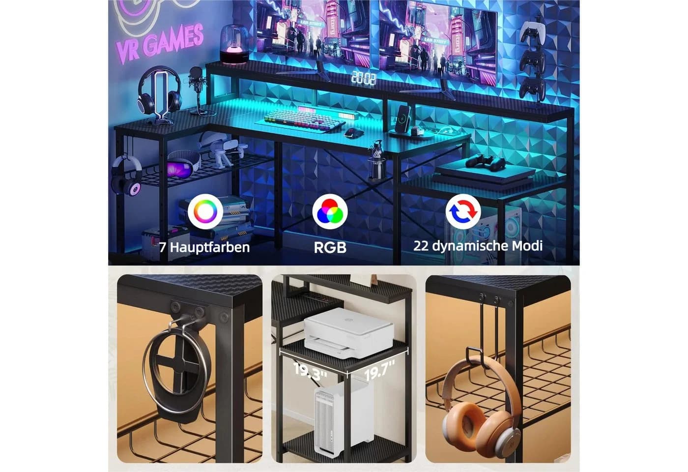Bestier Gamingtisch 181 x 80 cm L-förmiger Schreibtisch Schwarz - Bild 3