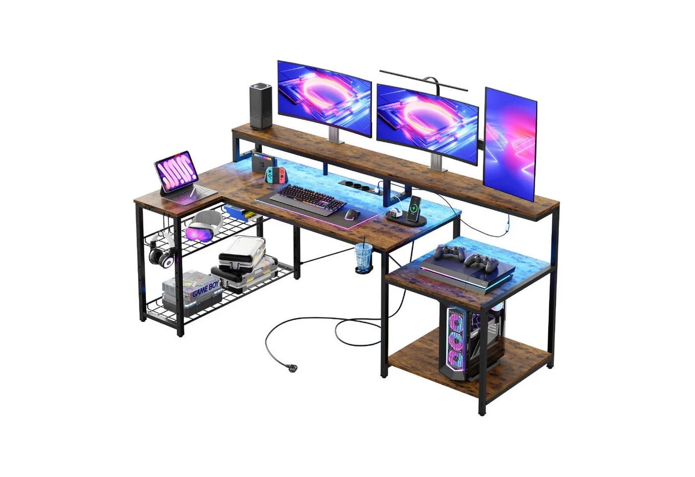 Bestier Gamingtisch 181 x 80 cm L-förmiger Schreibtisch mit LED-Beleuchtung - Bild 2
