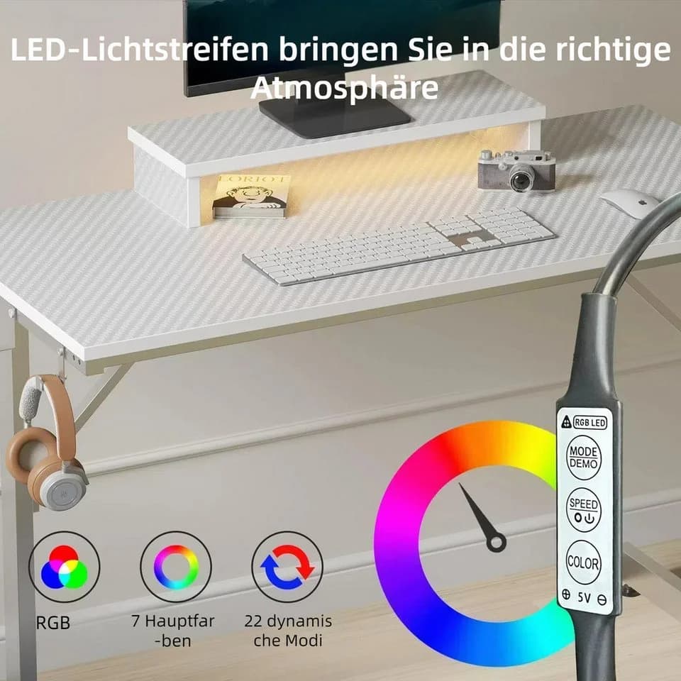 Bestier Gamingtisch 106cm Gaming Schreibtisch mit RGB-LED