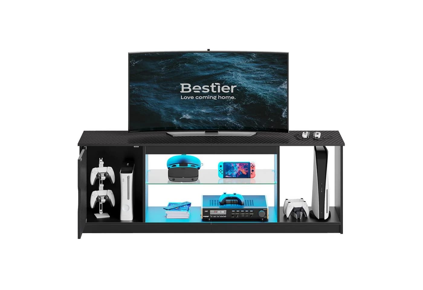Bestier Lowboard TV-Schrank mit RGB-LED, 144,8 cm, Schwarz - Bild 2