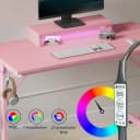 Bestier Gamingtisch 106cm mit RGB-LED, Jugendschreibtisch Rosa Bild 4