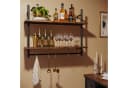 Bestier Wandregal Holz Küchenregal Badezimmer Metall Schwebendes Regal Wandmontage Bücherregal Handtuchhalter Haken Kaffeebar Regal Weinhalter Wohnzimmer Deko Bild 4