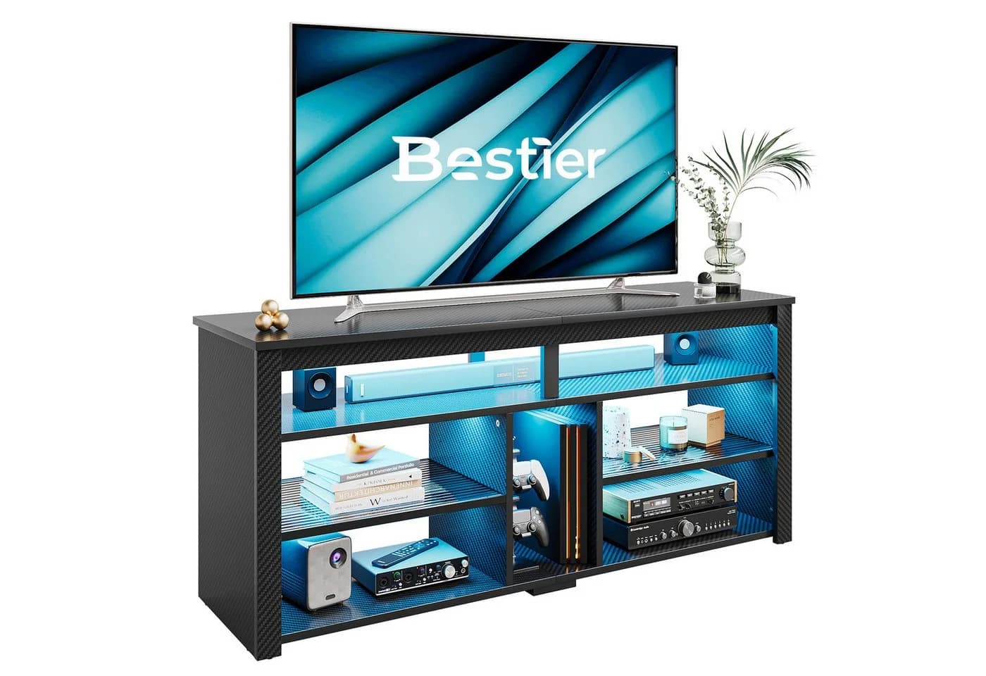 Bestier Lowboard TV-Schrank mit LED-Beleuchtung Weiß/Schwarz - Bild 2