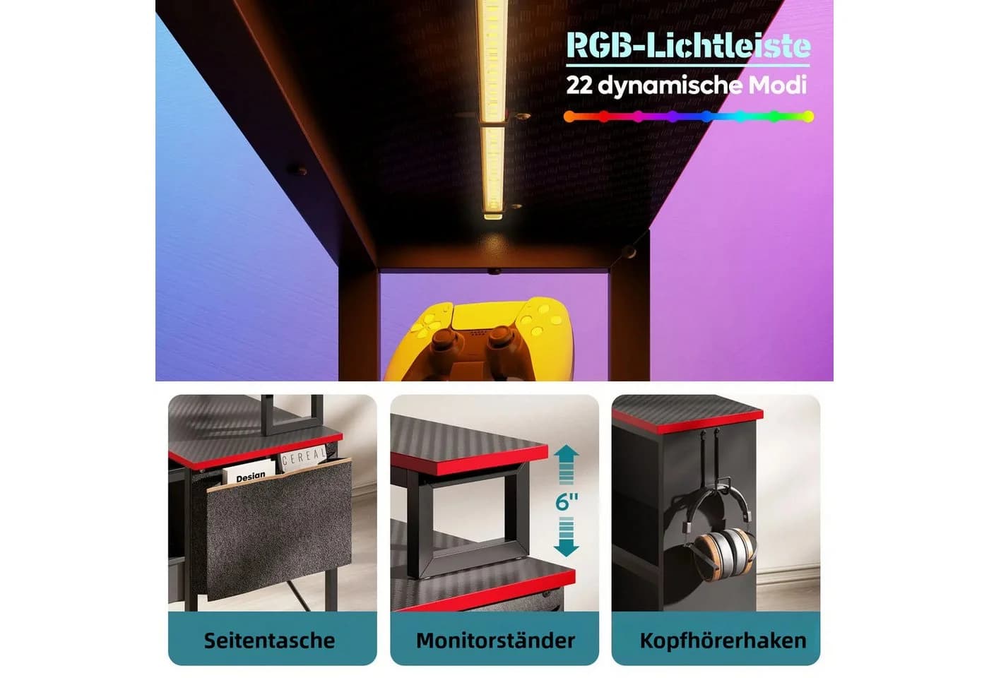 Bestier Computertisch Schreibtisch mit RGB-Beleuchtung und Halterungen - Bild 3