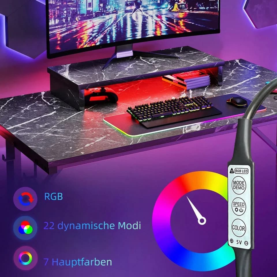 Bestier Gamingtisch 106cm Gaming Schreibtisch mit RGB-LED Schwarz - Bild 4