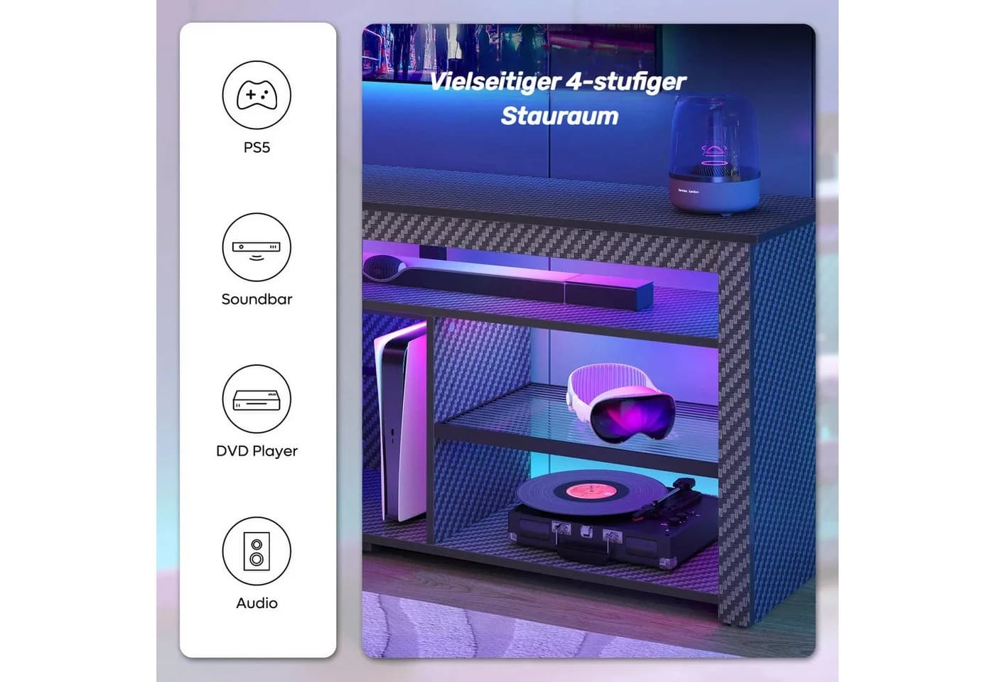 Bestier Lowboard TV-Schrank 160 cm LED-Beleuchtung Weiß/Schwarz - Bild 3