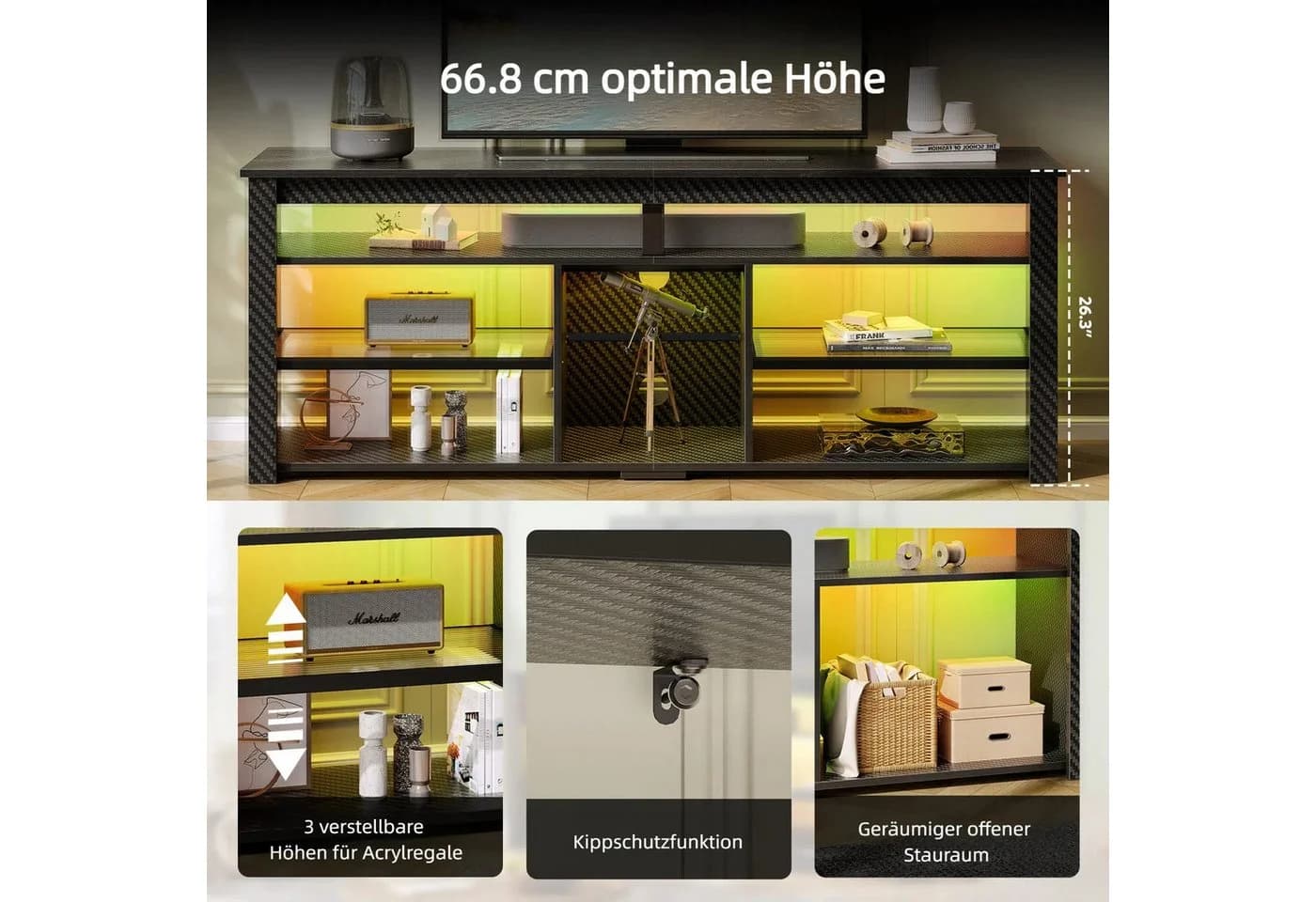 Bestier Lowboard TV-Schrank 160 cm LED-Beleuchtung Weiß/Schwarz - Bild 4