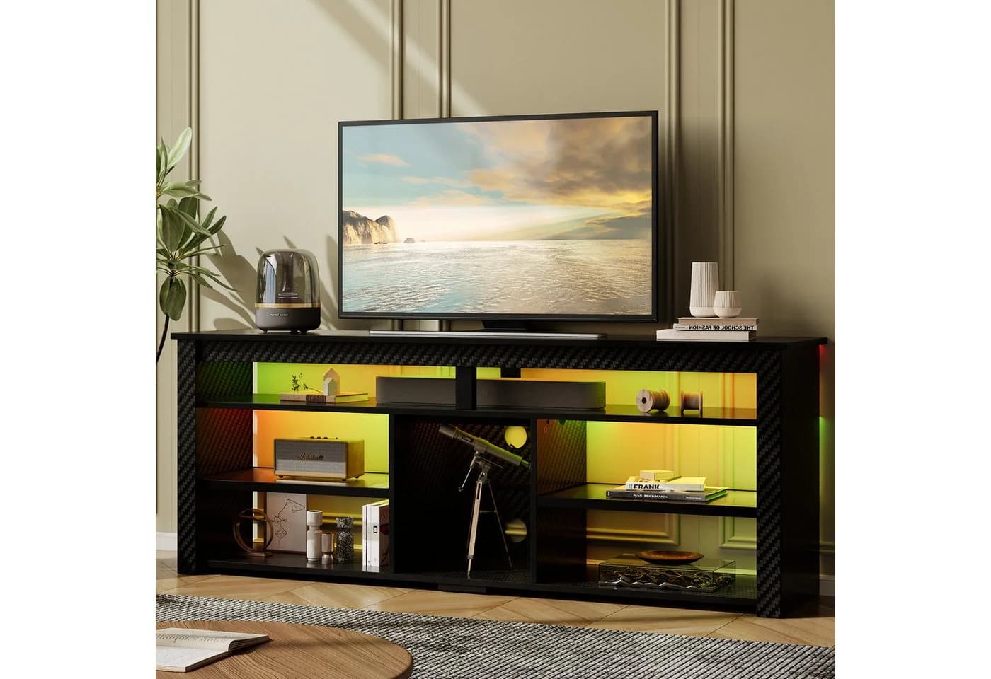 Bestier Lowboard TV-Schrank 160 cm LED-Beleuchtung Weiß/Schwarz - Bild 5