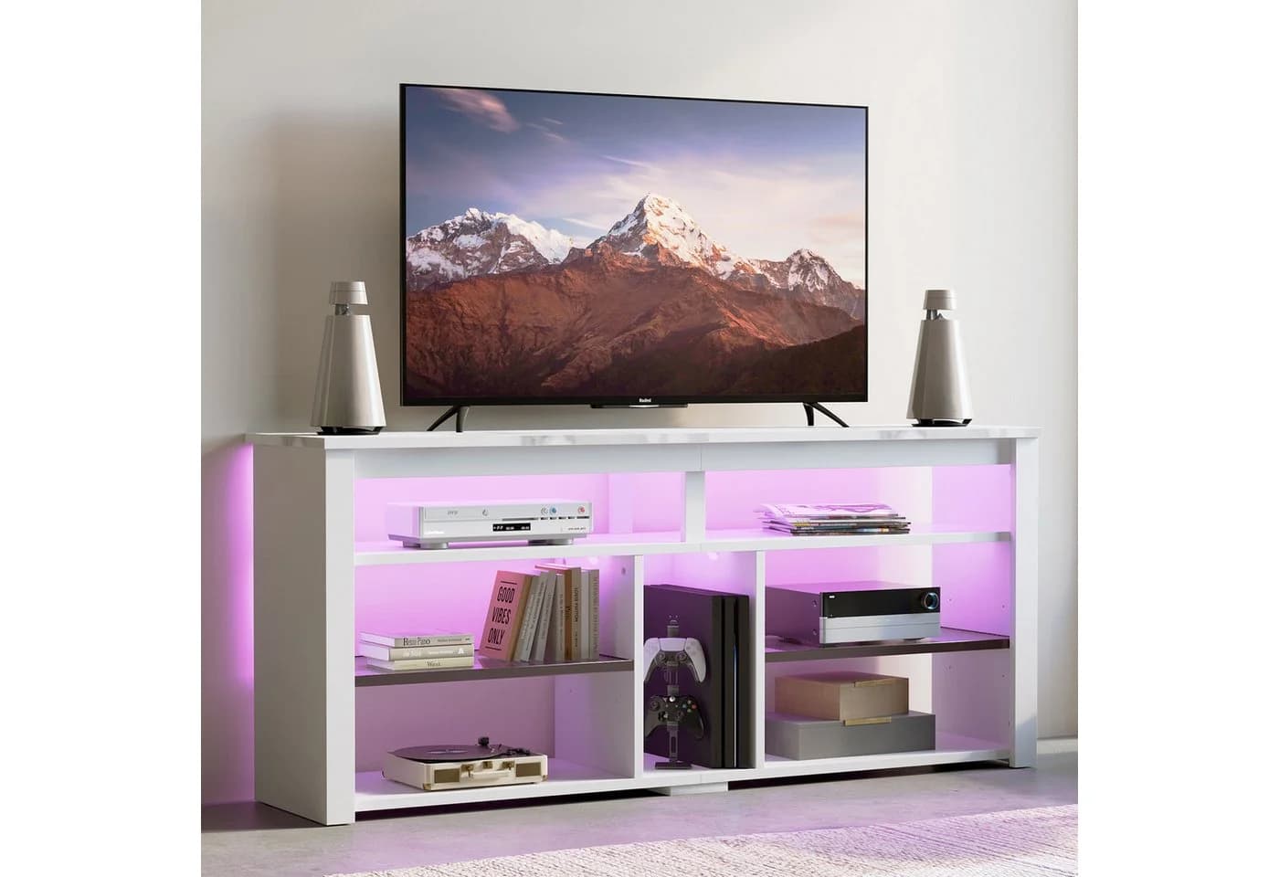 Bestier Lowboard TV-Schrank Weiß/Schwarz LED-Beleuchtung - Bild 5