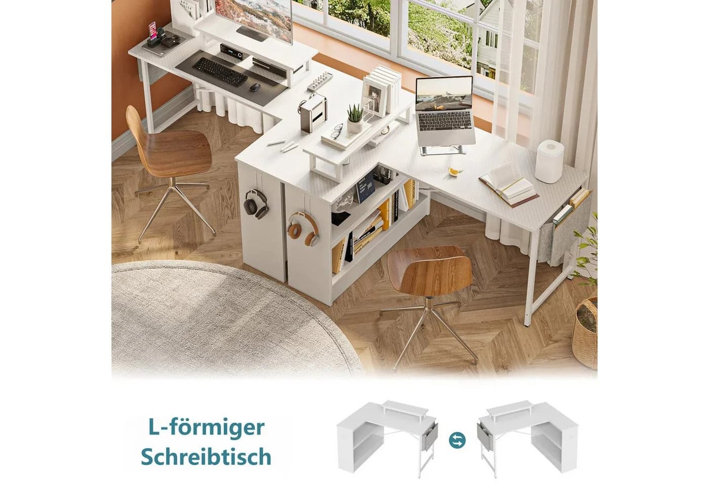 Bestier L-förmiger Computertisch mit RGB-Beleuchtung und Halterungen
