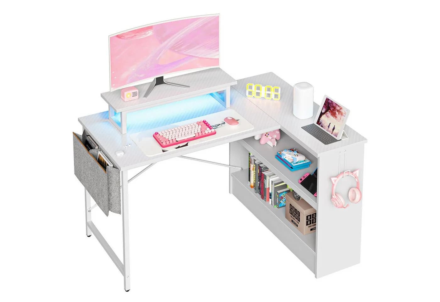 Bestier L-förmiger Computertisch mit RGB-Beleuchtung und Halterungen - Bild 2