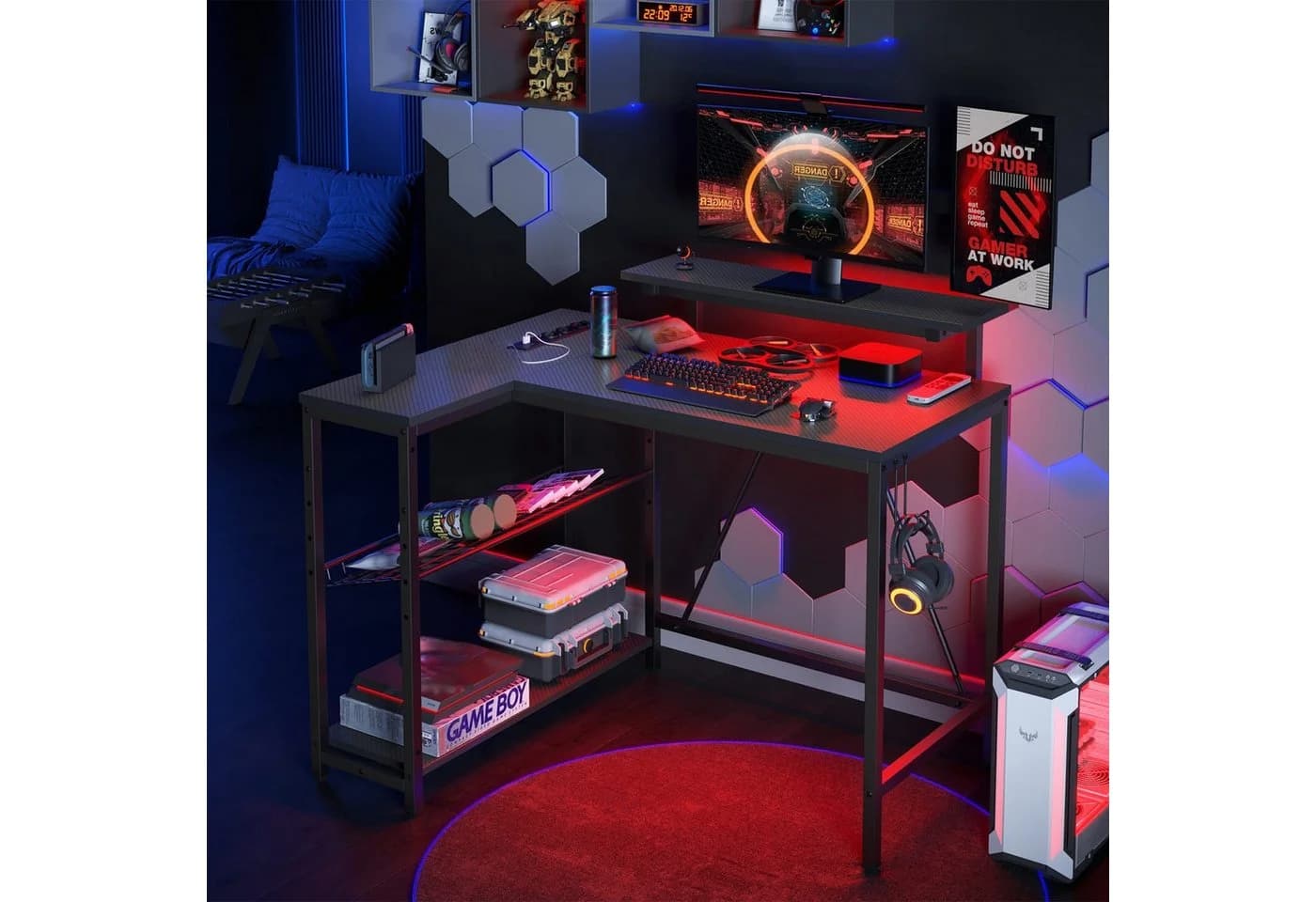 L-förmiger Gaming-Schreibtisch aus Carbon Fiber in Pink - Bild 4