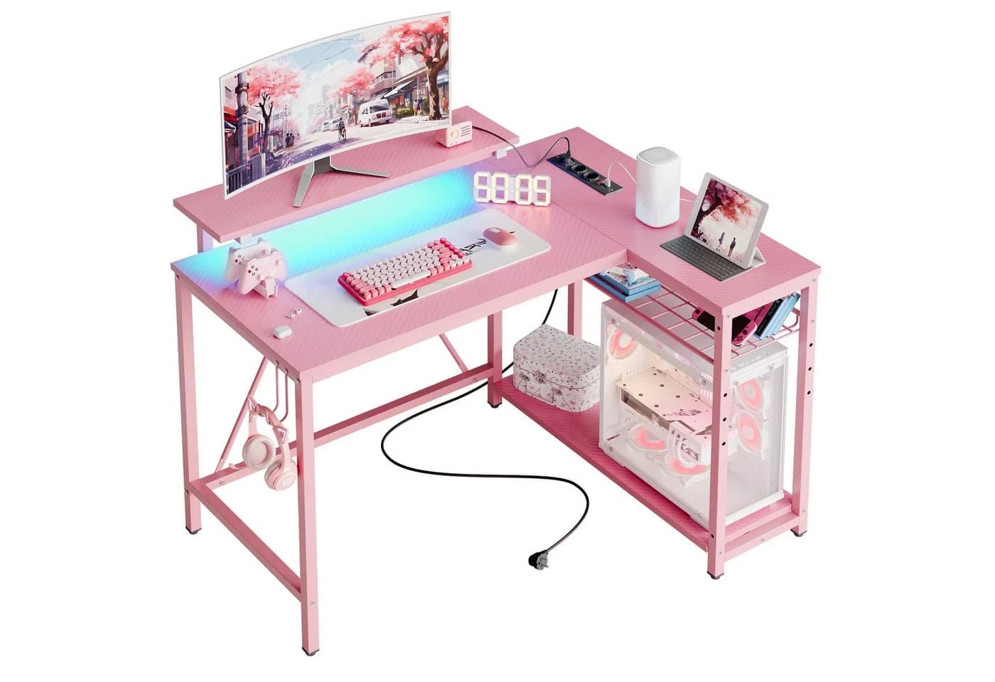 Bestier Gamingtisch L-Form mit LED, 106/133/147 × 50 cm - Bild 2