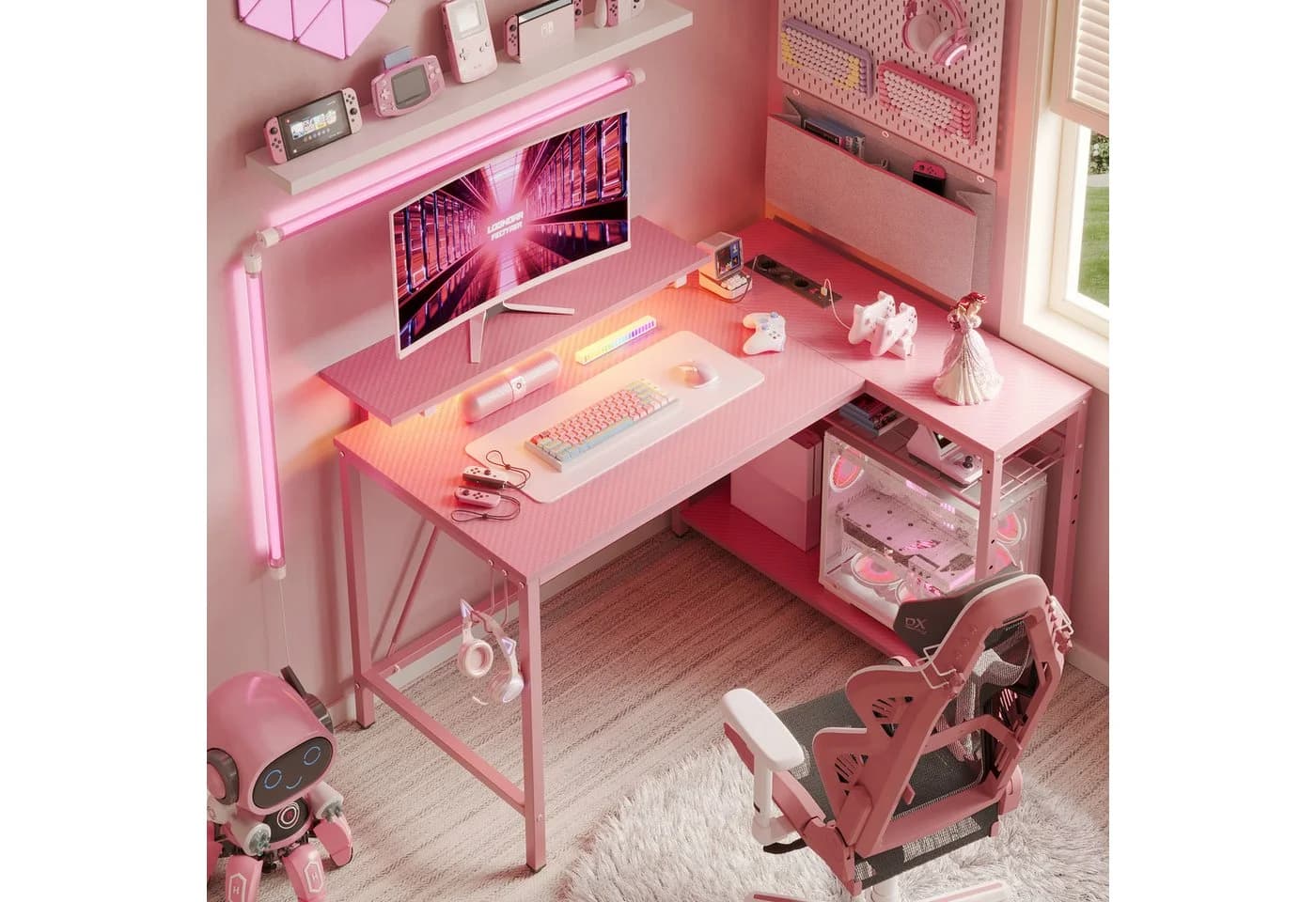 Bestier Gamingtisch L-Form mit LED, 106/133/147 × 50 cm - Bild 4