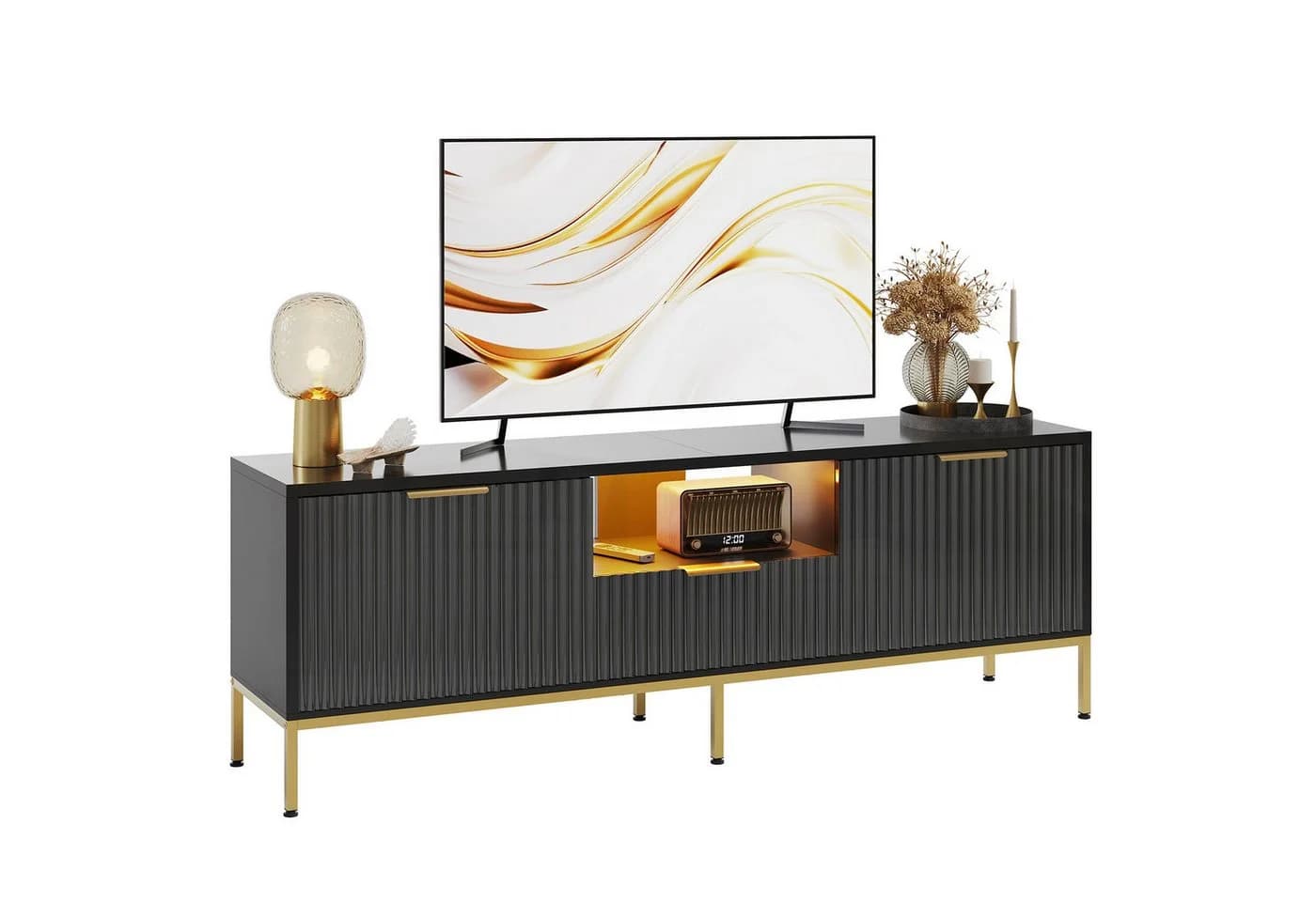 Bestier TV-Schrank Lowboard 65 Zoll Schwarz Gold - Bild 2