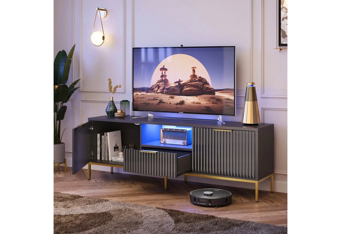 Bestier TV-Schrank Lowboard 65 Zoll Schwarz Gold - Bild 4