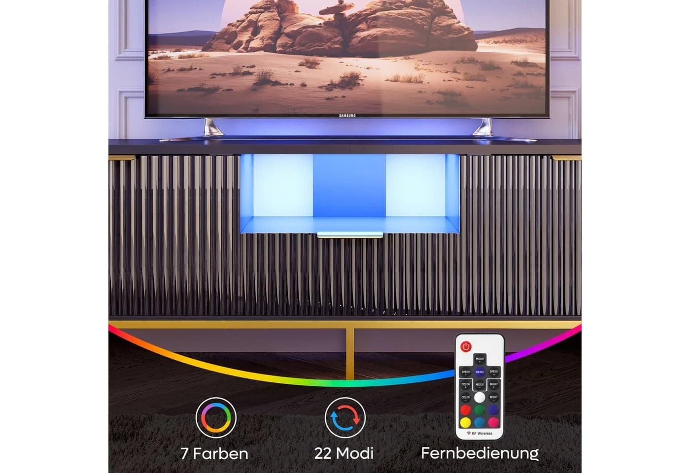 Bestier TV-Schrank Lowboard 65 Zoll Schwarz Gold - Bild 5