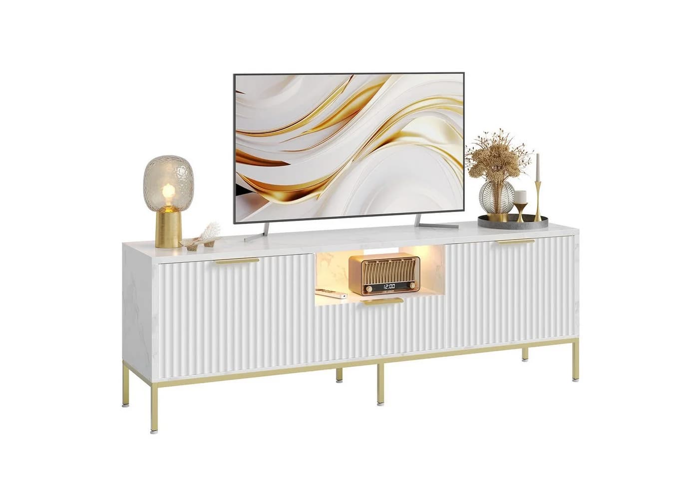 Bestier TV-Schrank Lowboard 65 Zoll Gold Glanz Wellenmuster - Bild 2