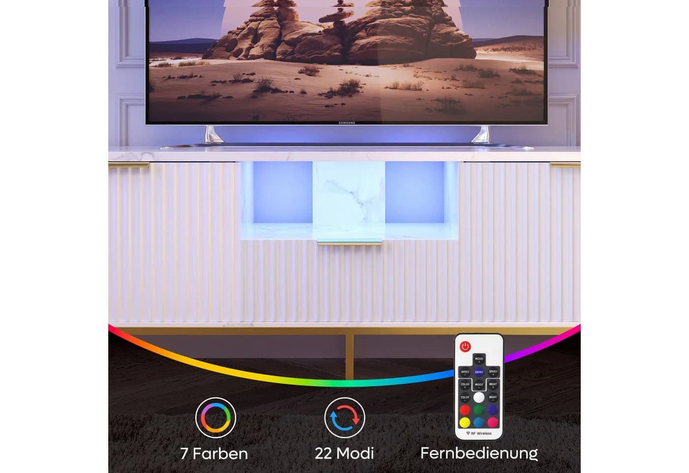 Bestier TV-Schrank Lowboard 65 Zoll Gold Glanz Wellenmuster - Bild 5