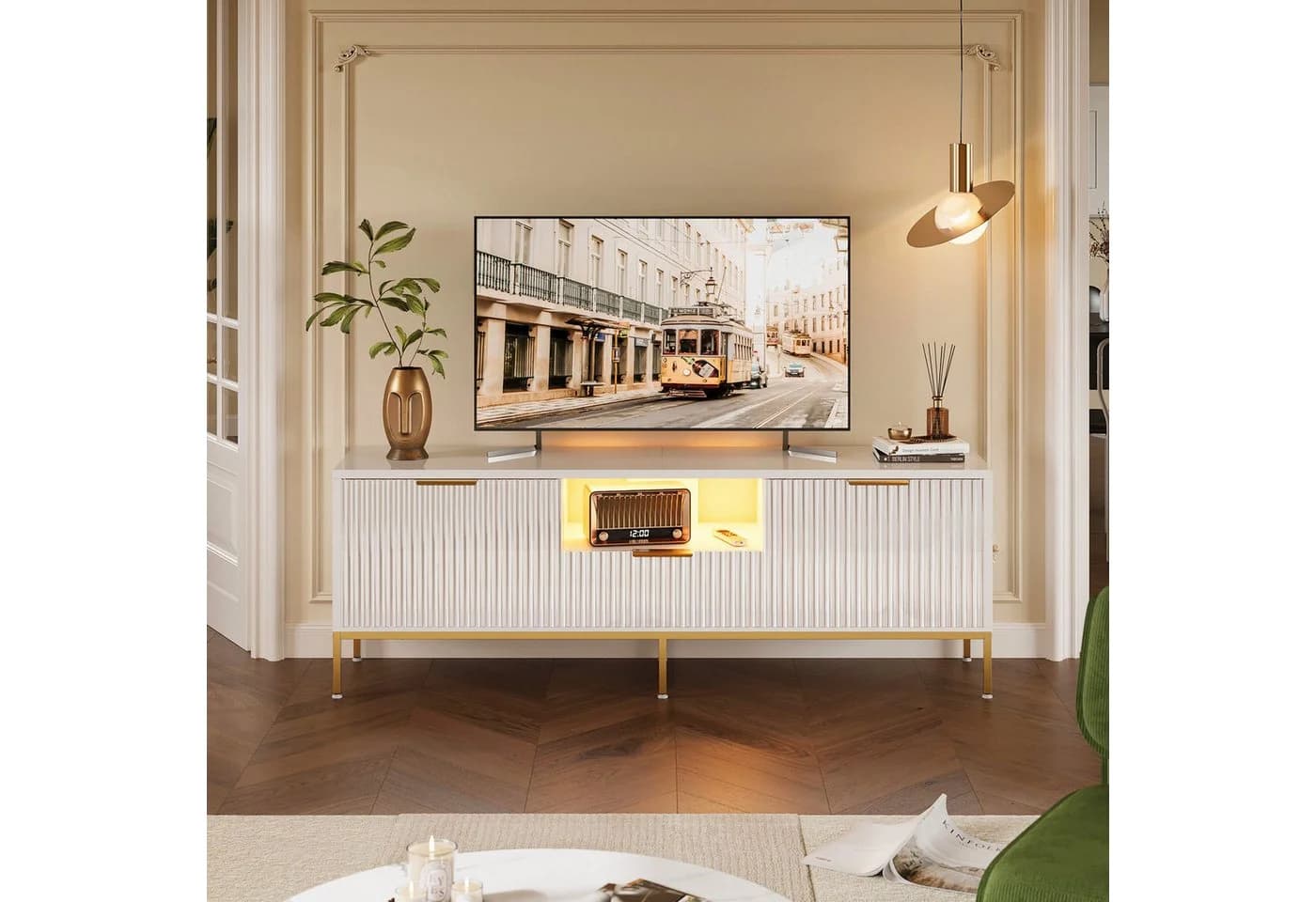 Bestier TV-Schrank Lowboard 65 Zoll Weiß Gold - Bild 1