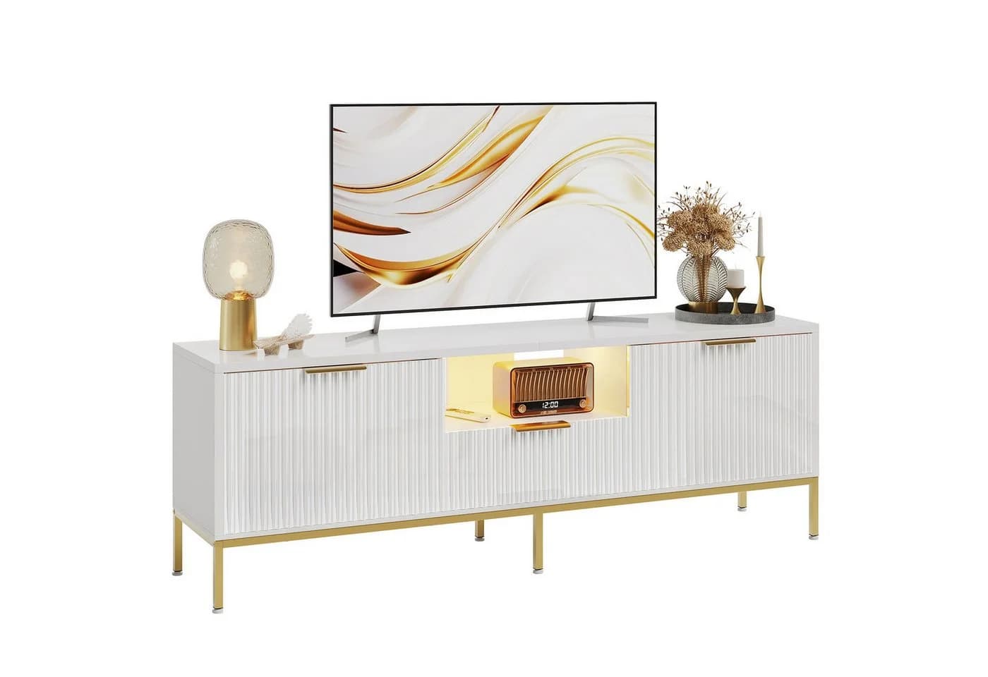 Bestier TV-Schrank Lowboard 65 Zoll Weiß Gold - Bild 2