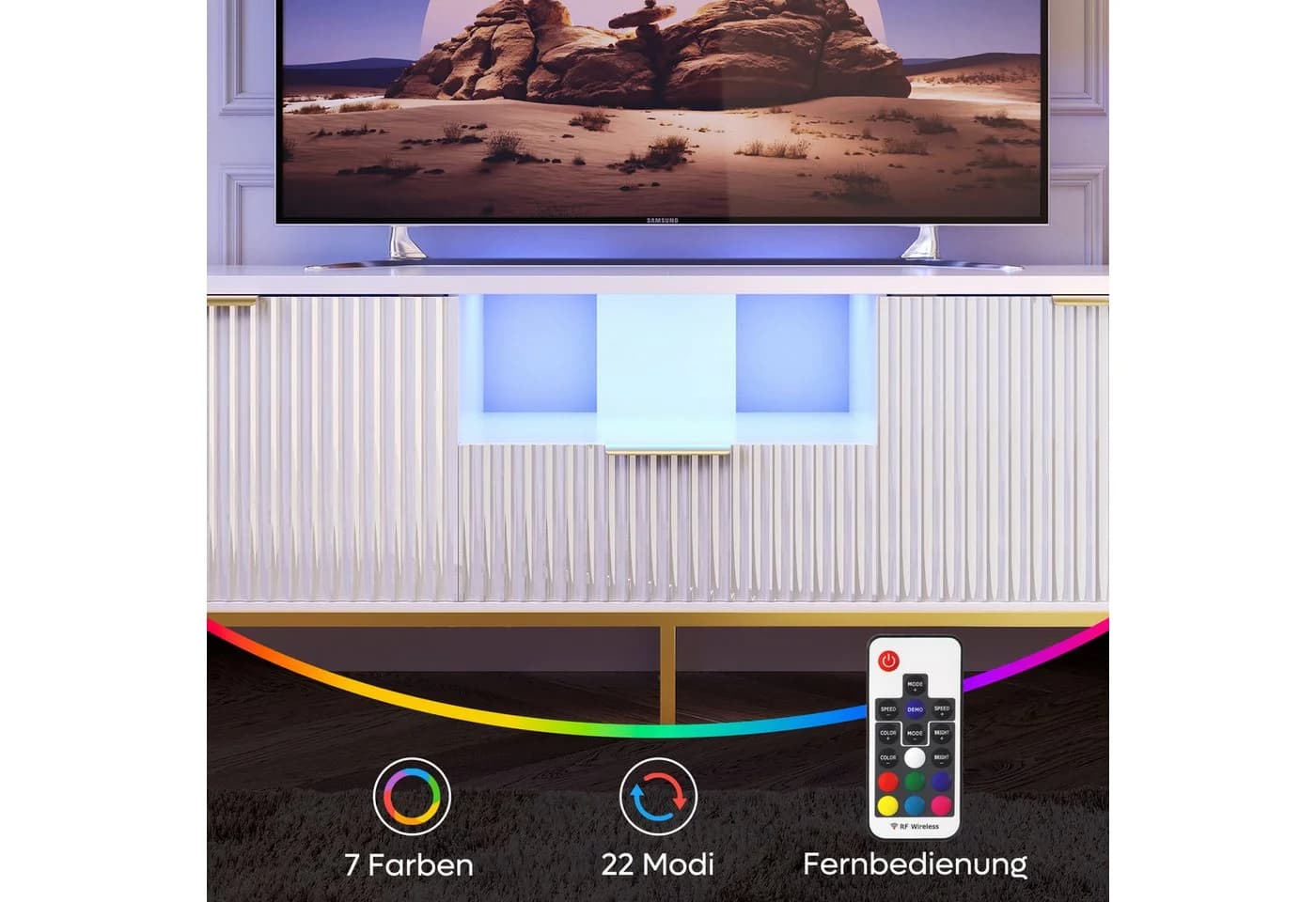 Bestier TV-Schrank Lowboard 65 Zoll Weiß Gold - Bild 5