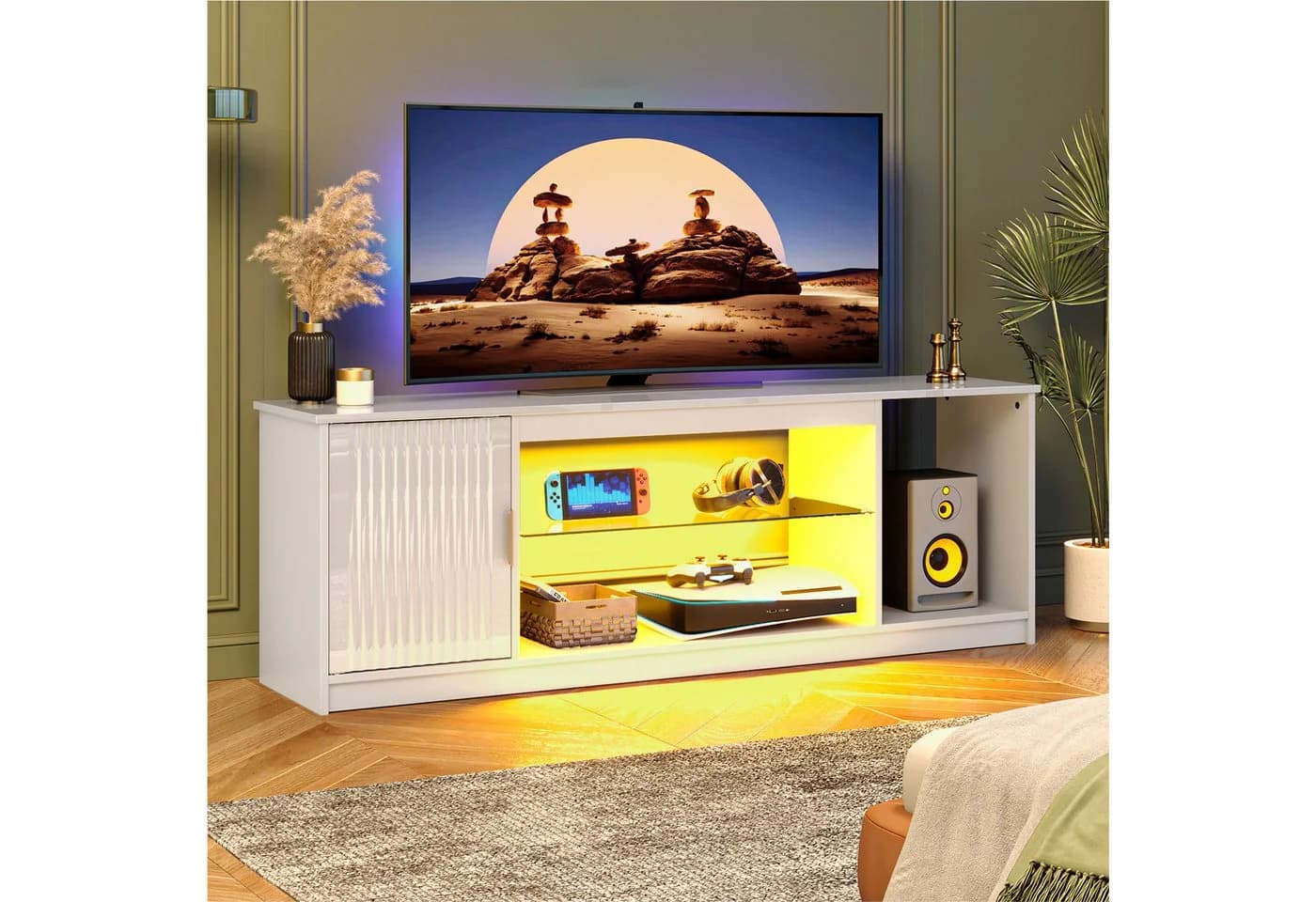 Bestier TV-Schrank Lowboard für 65 Zoll & kleinere TVs, RGB-LED-Leuchten