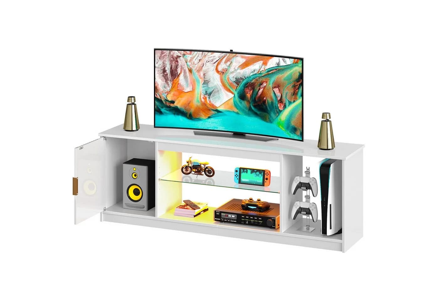 Bestier TV-Schrank Lowboard für 65 Zoll & kleinere TVs, RGB-LED-Leuchten - Bild 2