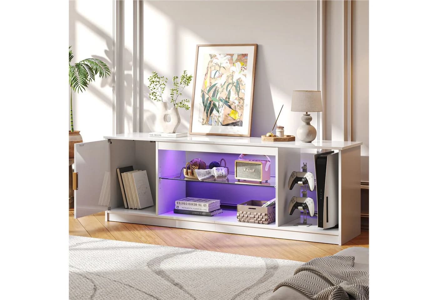 Bestier TV-Schrank Lowboard für 65 Zoll & kleinere TVs, RGB-LED-Leuchten - Bild 4