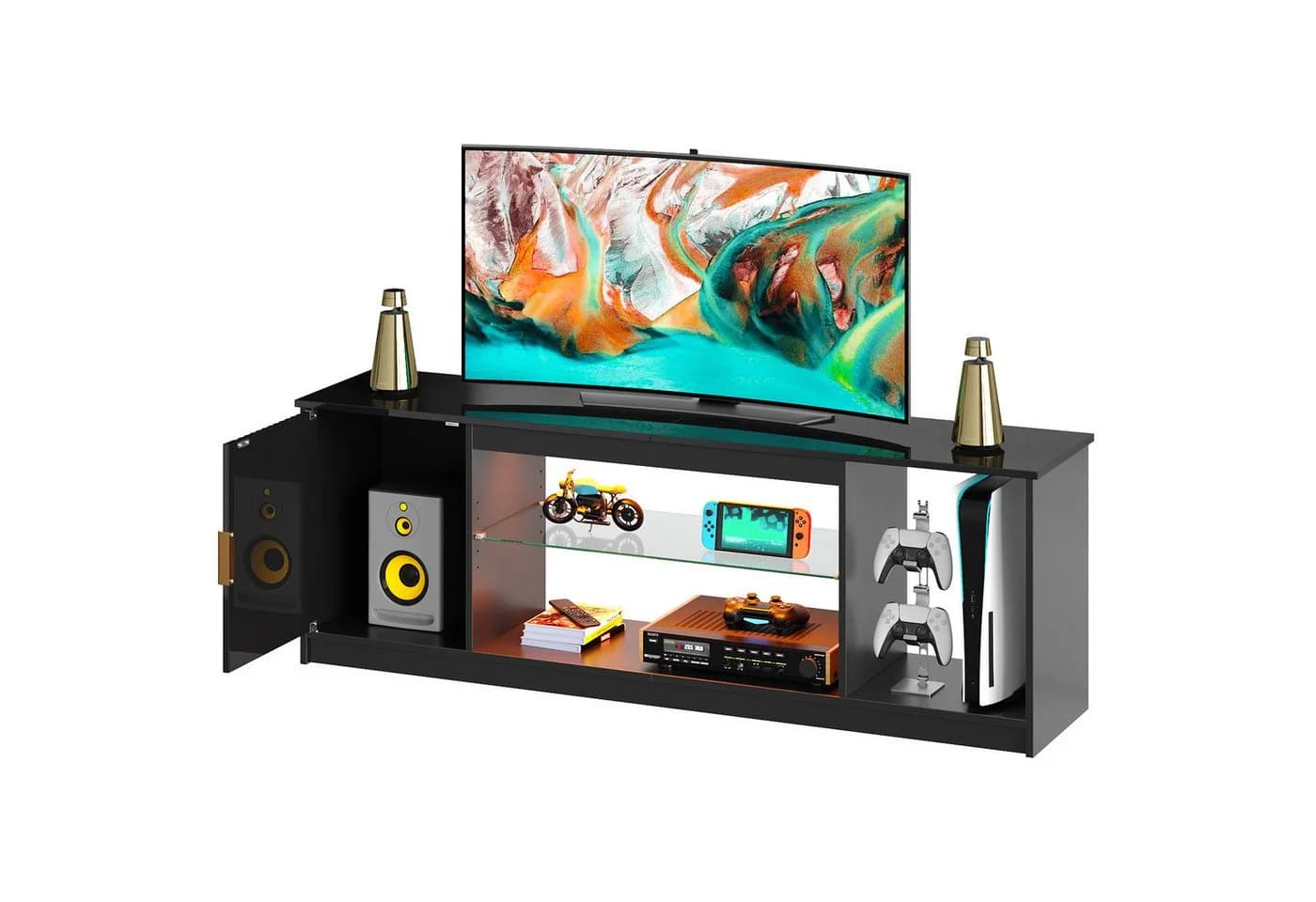 Bestier TV-Schrank Lowboard für 65 Zoll & kleinere TVs, RGB-LED-Beleuchtung - Bild 2