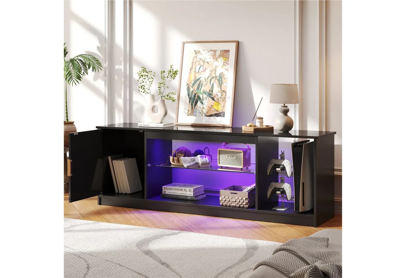 Bestier TV-Schrank Lowboard für 65 Zoll & kleinere TVs, RGB-LED-Beleuchtung - Bild 4
