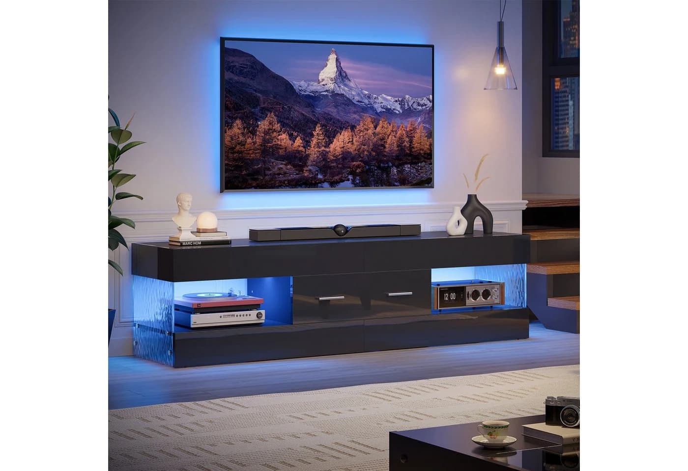 Bestier TV-Schrank Hochglänzender TV-Ständer mit LED-Beleuchtung