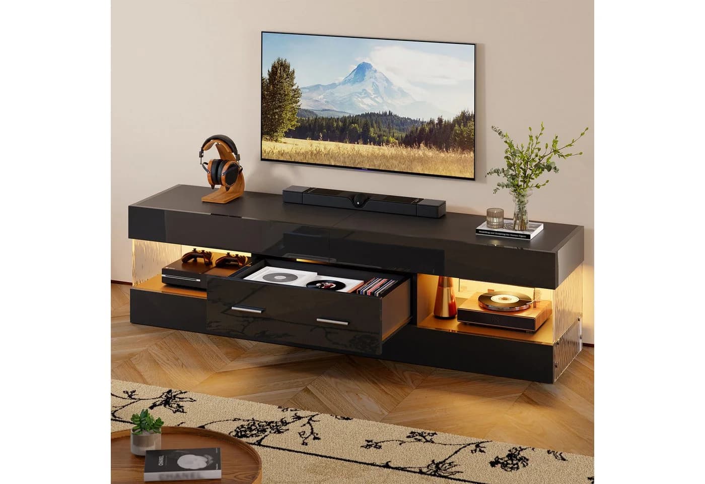 Bestier TV-Schrank Hochglänzender TV-Ständer mit LED-Beleuchtung - Bild 3
