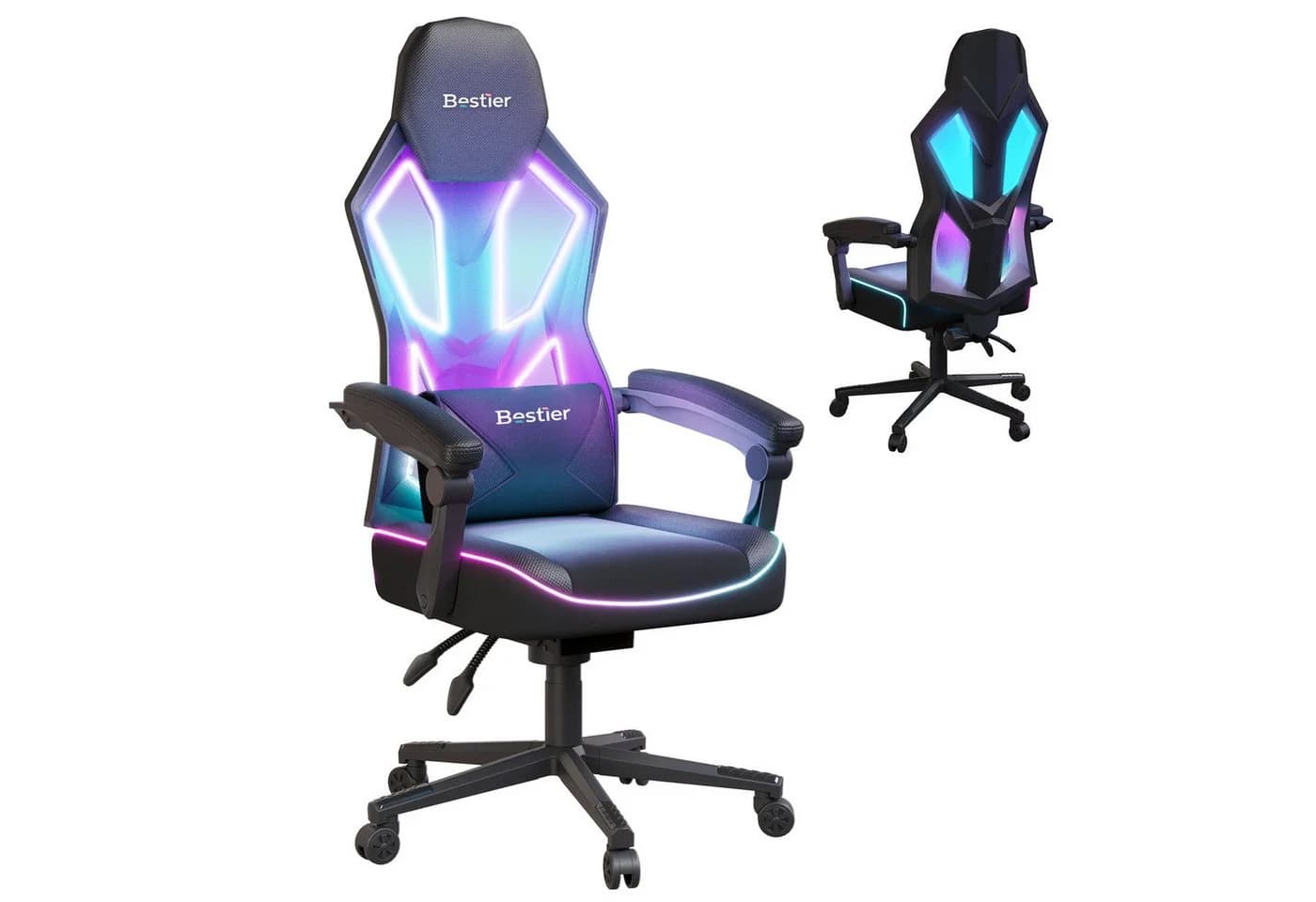 Bestier Gaming-Stuhl mit LED-Lichtleiste und Lendenwirbelstütze - Bild 2