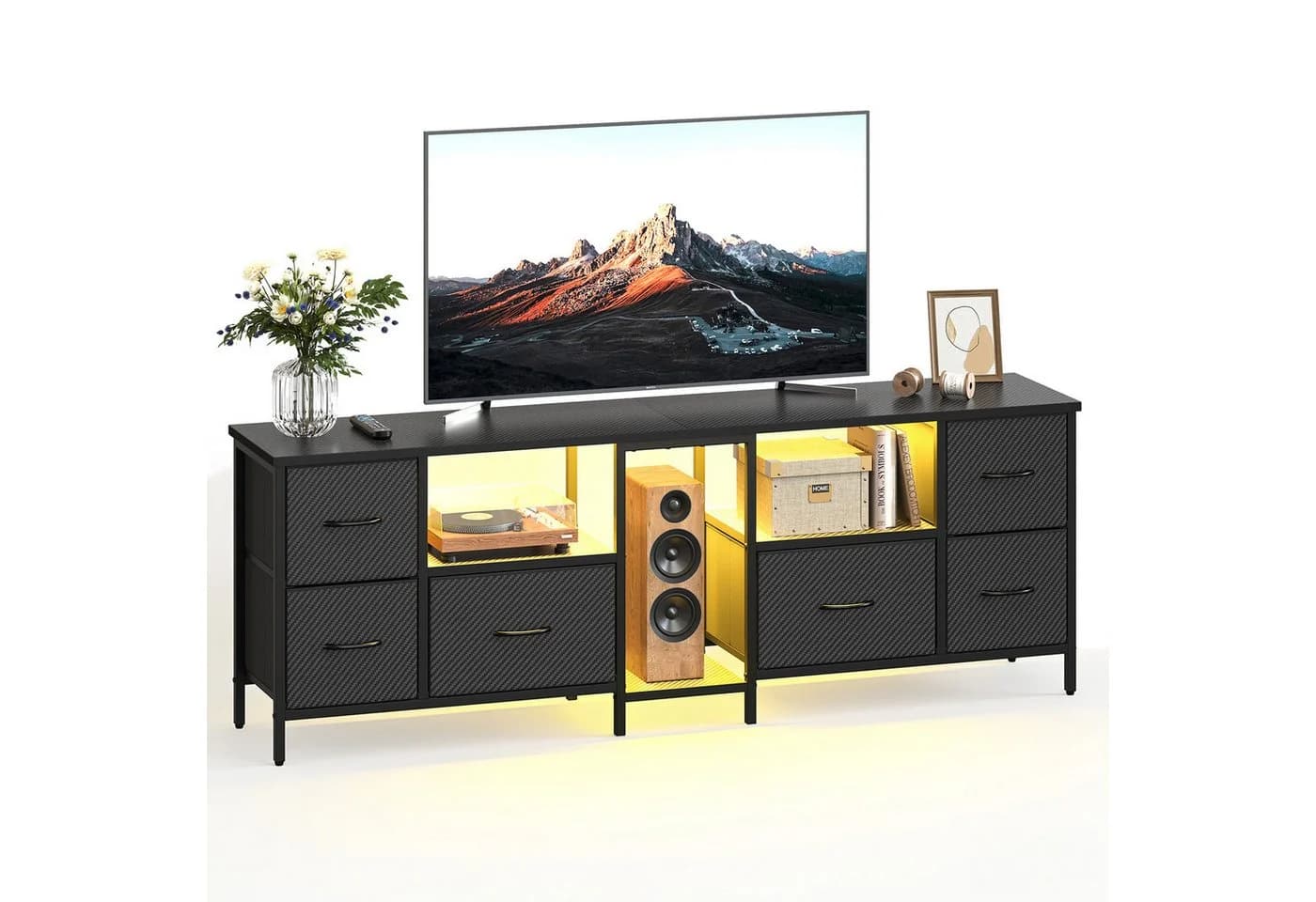 Bestier TV-Schrank mit LED-Beleuchtung und 6 Schubladen Schwarz - Bild 2