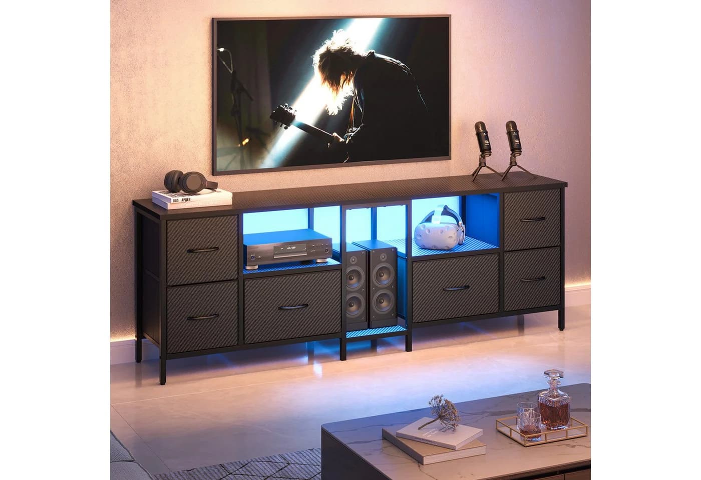 Bestier TV-Schrank mit LED-Beleuchtung und 6 Schubladen Schwarz - Bild 4