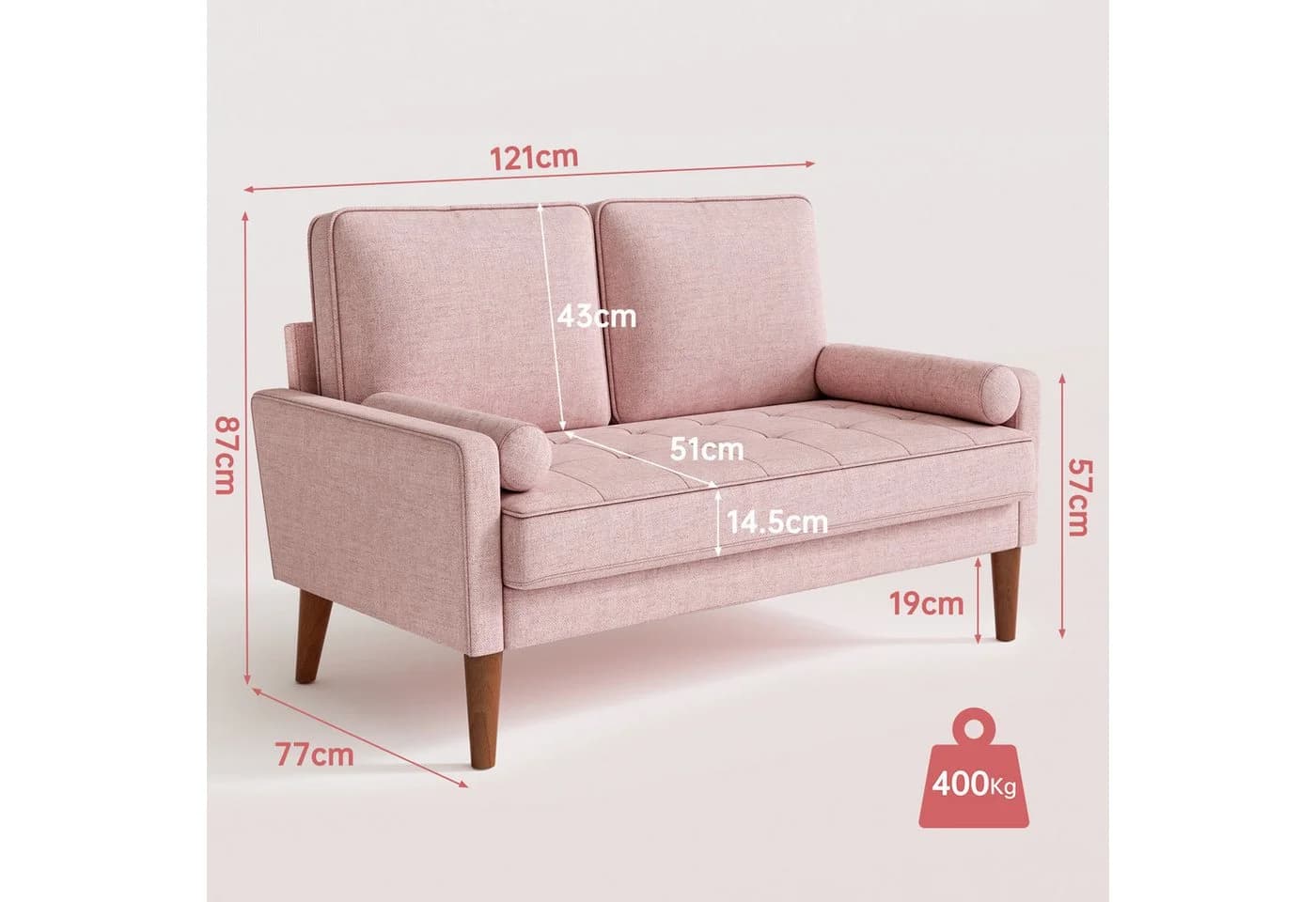 OUNUO 2-Sitzer Sofa Modern Rosa
