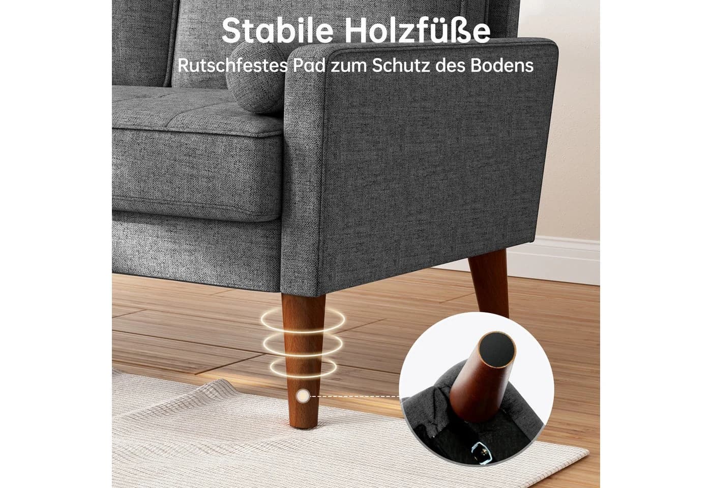 OUNUO 2-Sitzer Sofa Modern Dunkelgrau - Bild 5