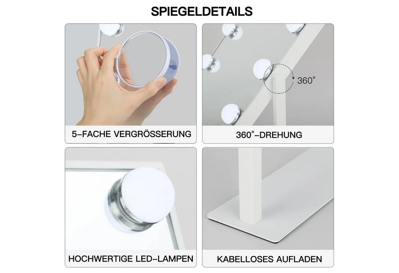 Dripex Schminkspiegel 12 LED 3 Lichtfarben Dimmfunktion Kabelloses Laden - Bild 4