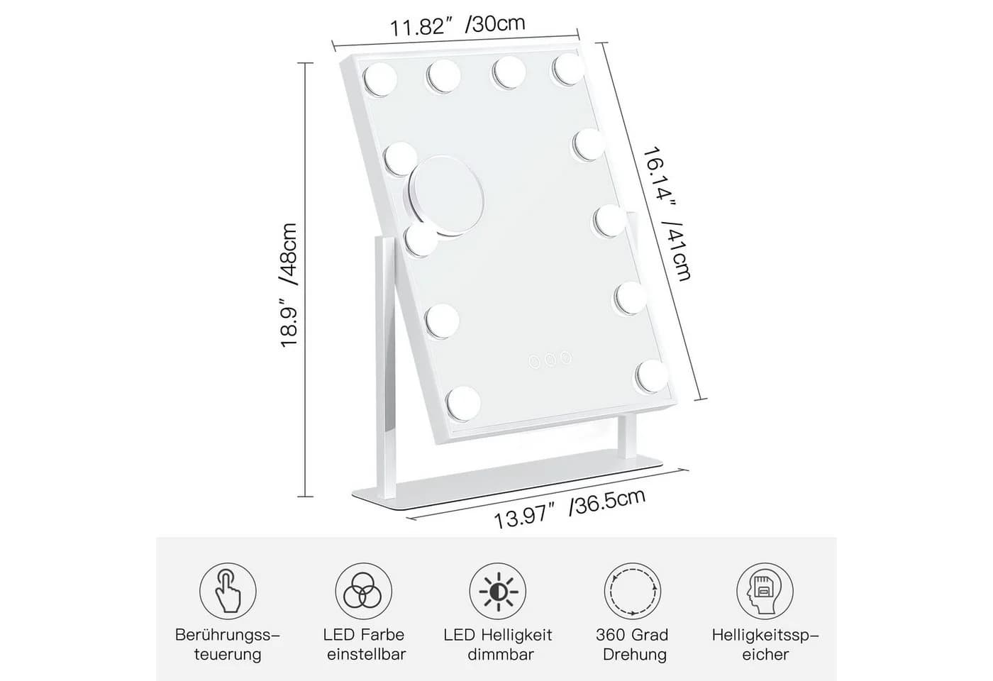Dripex Schminkspiegel 12 LED 3 Lichtfarben Dimmfunktion Kabelloses Laden - Bild 5