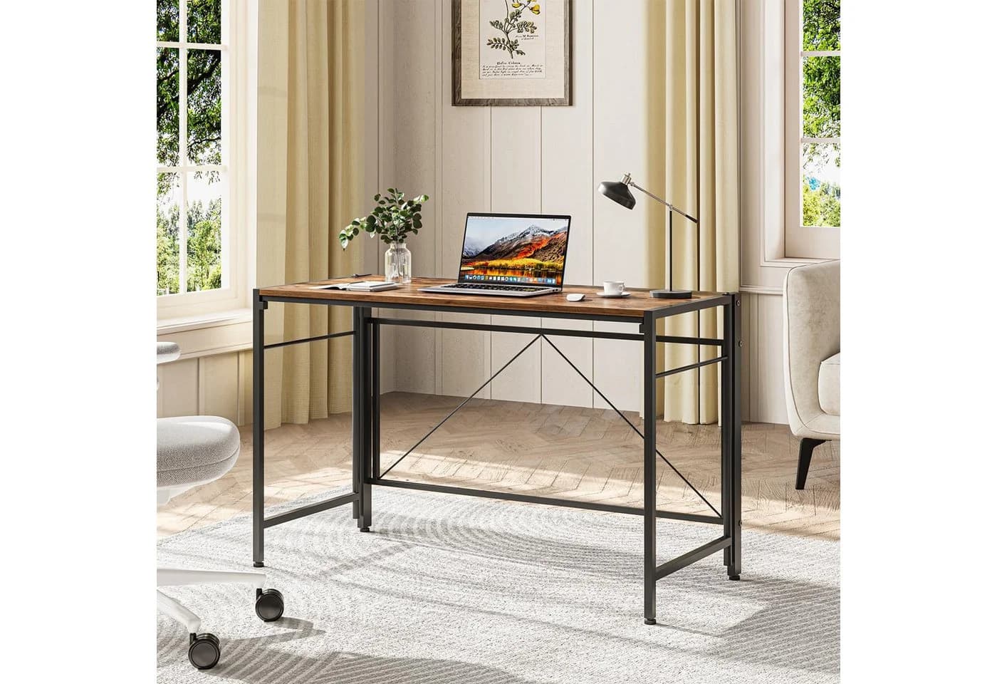 NAIMP Klapptisch Klappschreibtisch Faltbar Tisch Computertisch Platzsparend Retro-Braun