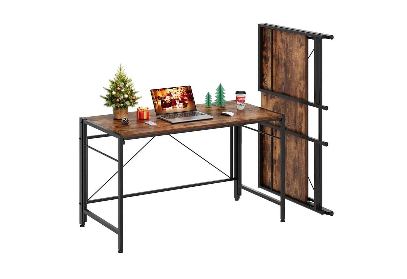 NAIMP Klapptisch Klappschreibtisch Faltbar Tisch Computertisch Platzsparend Retro-Braun - Bild 2