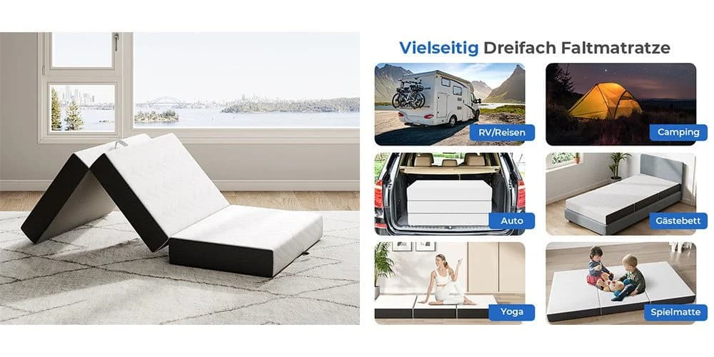 Vesgantti Klappmatratze Gel-Memory Schaum Weiß mit waschbarem Bezug