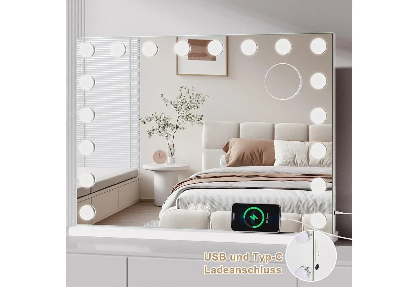 Dripex Hollywood Schminkspiegel mit LED, 3 Lichtfarben dimmbar