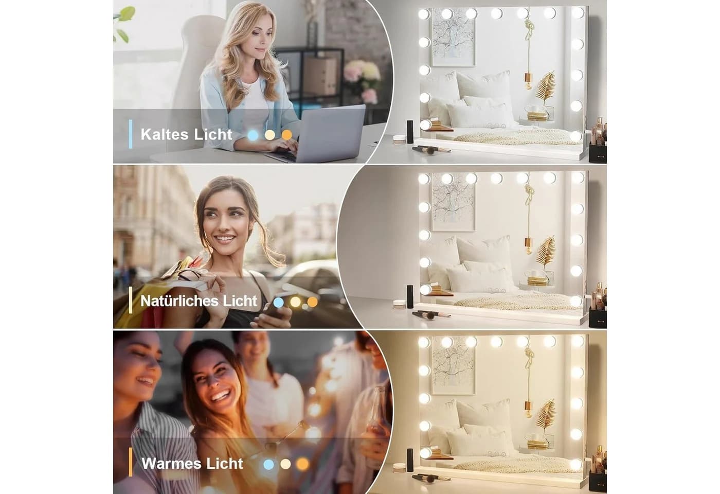 Dripex Schminkspiegel Hollywood Kosmetikspiegel 14/15/18/20LED 3 Lichtfarben Dimmfunktion - Bild 3