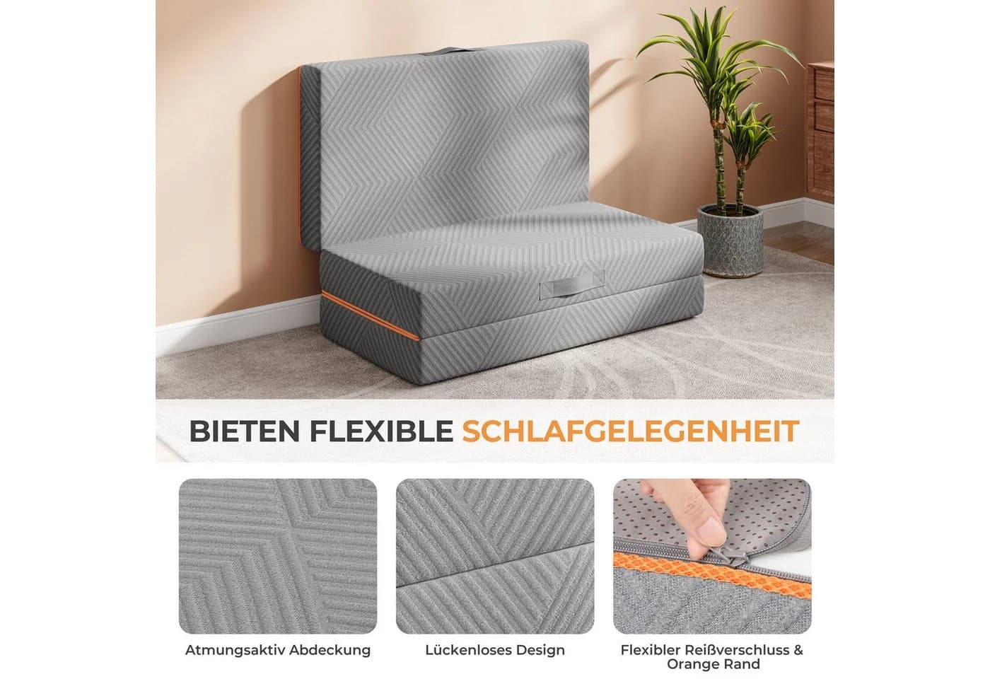 Vesgantti Klappmatratze 3-teilige Faltmatratze Gästematratze Gel Schaumstoff Matratze grau - Bild 5